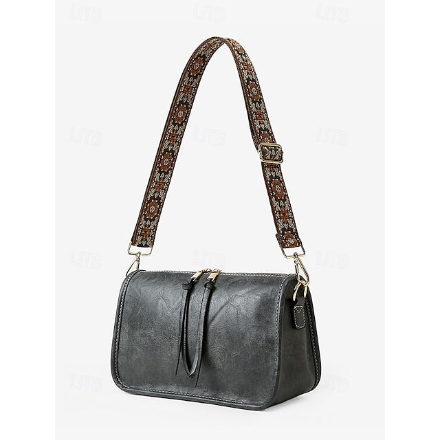 Women's Adjustable Shoulder Faux Bag Brown with Leather