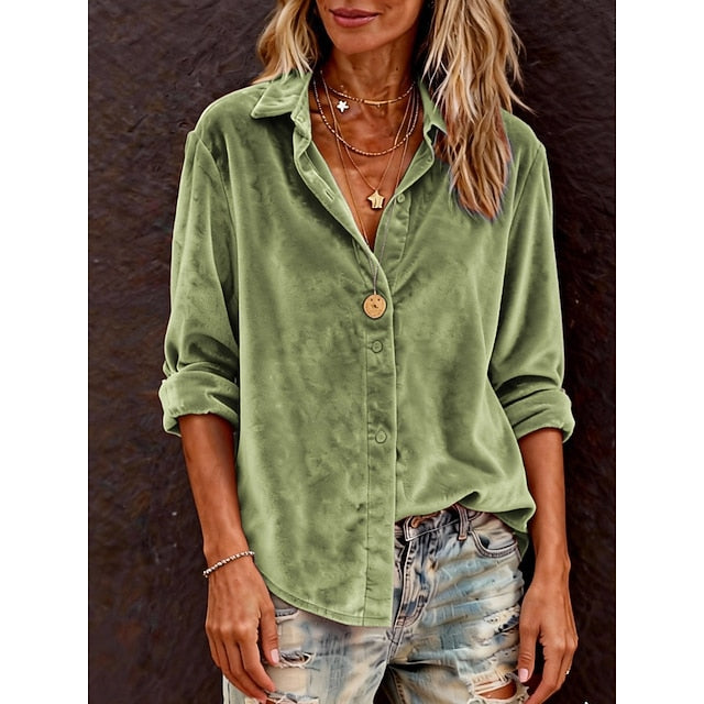 Women's Blouse Buttons Solid Color Stylish Casual Long
