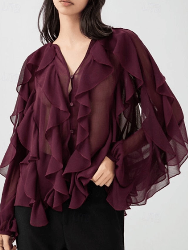 Women's Shirt Blouse Layered Plain Stylish Modern Long