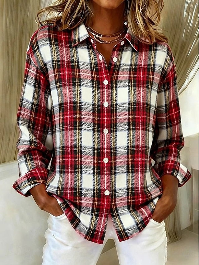 Women's Shirt Blouse Graphic Geometric Plaid Vintage