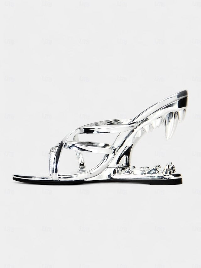 Gold Flat Heel Metallic Sculpted - Unique with Design Sandals