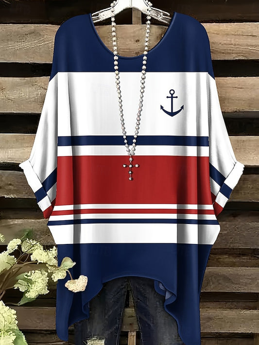 Women's Blouse Color Block Graphic Geometric Anchor Vintage