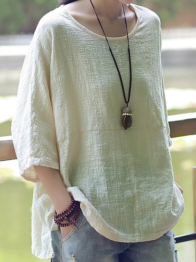 Women's Shirt Blouse Solid Color Stylish Casual 3/4 Length