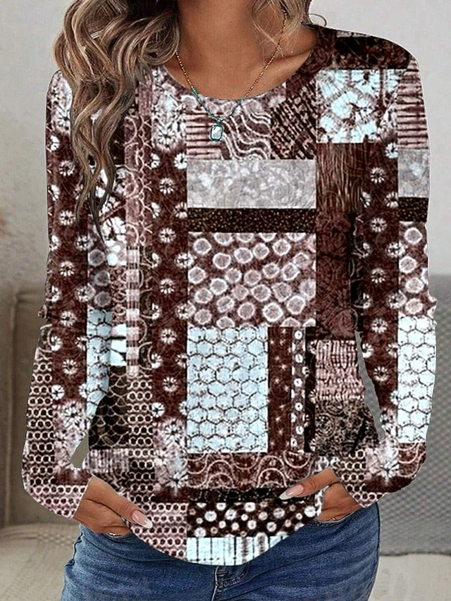Women's T shirt Crew Neck Long Sleeve Tunic Graphic