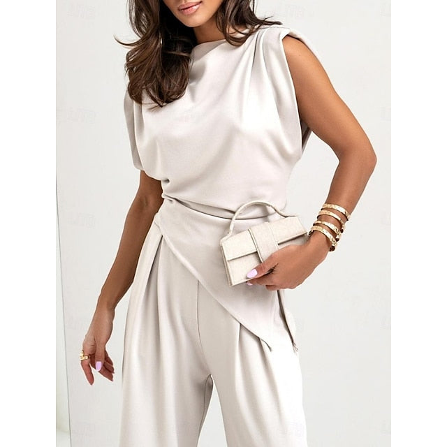 Women's Pants Sets Bolero Top Sleeveless Crew Neck Solid