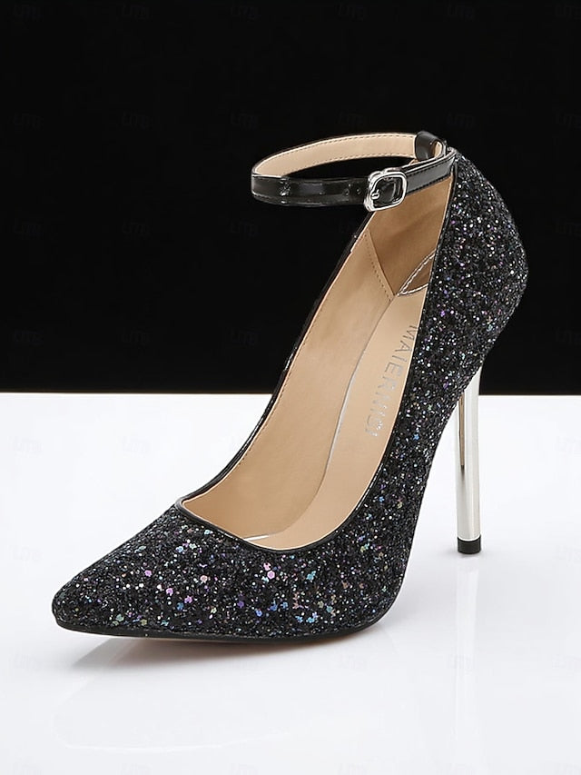 Sparkly Women's Heels Toe – Glitter Stiletto Gold Pointed