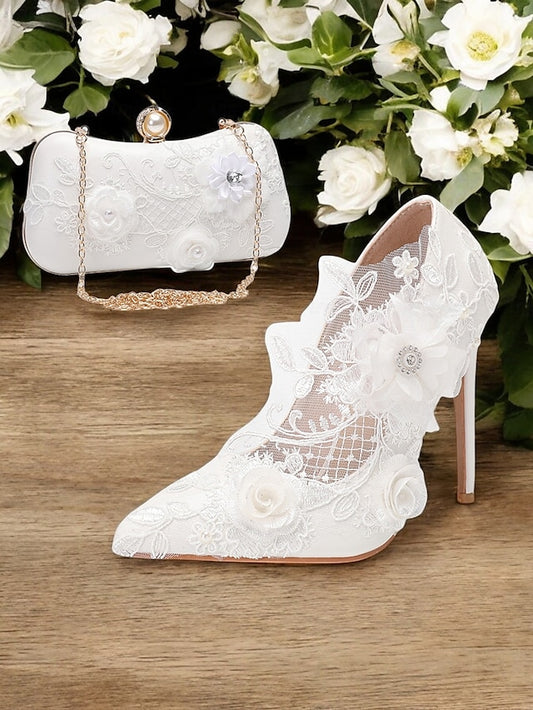 with Floral White Lace Wedding Shoes Embellishments
