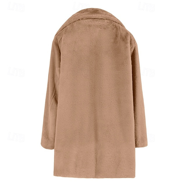 Women's Pocket Warm Comfortable Fur Coat Faux Casual