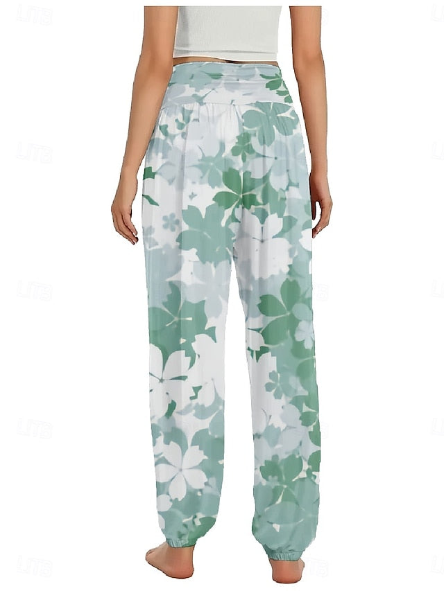 Women's Faux Cotton Linen Wide Leg Pants Trousers Ethnic