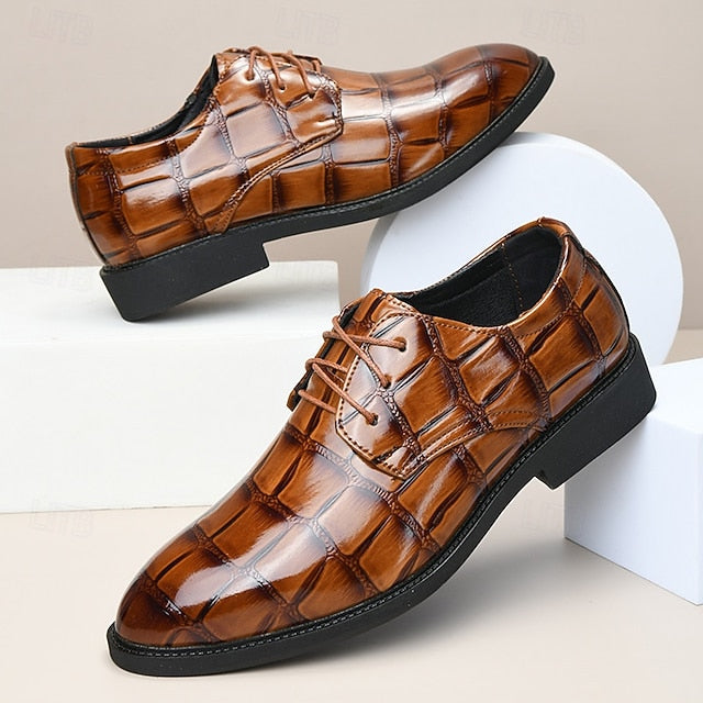 Shoes Crocodile-Pattern Brown Men's Leather