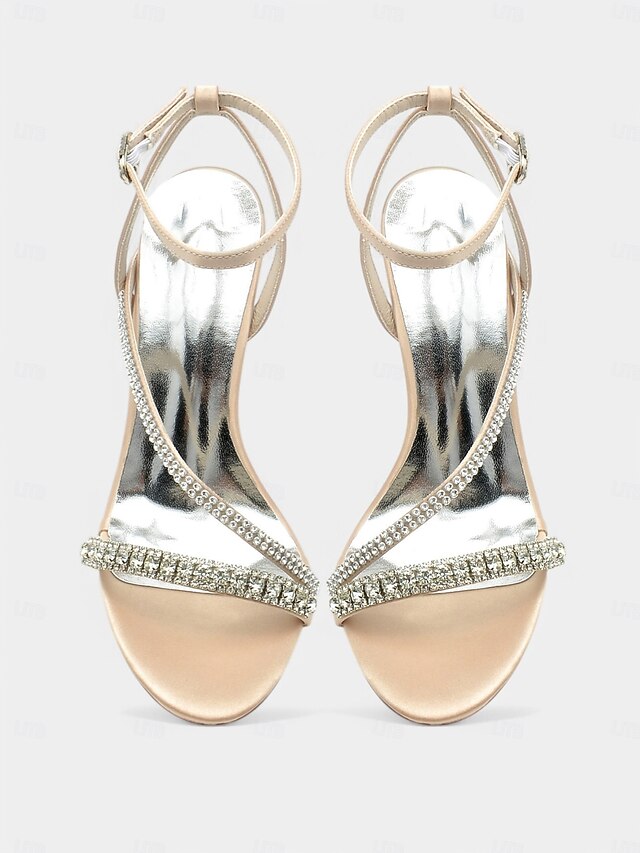 Sophisticated Rhinestone Satin Champagne Strappy – Heels