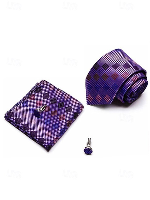 Set Men's – Checkered Purple Square and Silk Tie Pocket