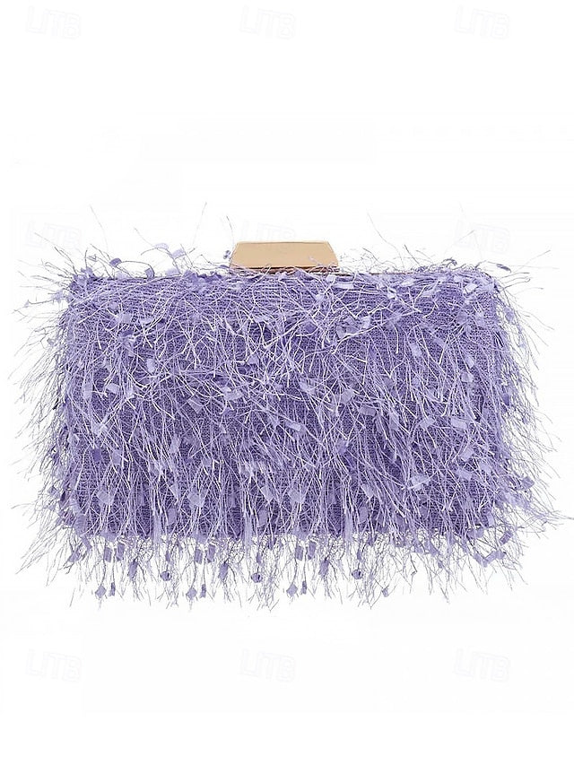 Chain Feathered Clutch Women's Strap with Evening Chic