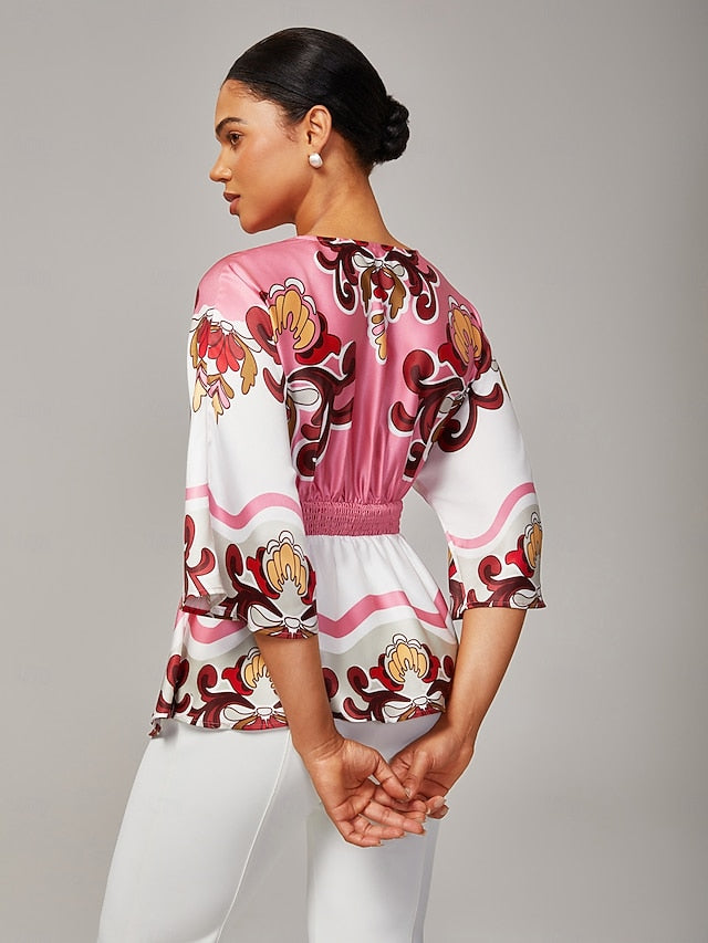 Women's Pink Printed Satin Top