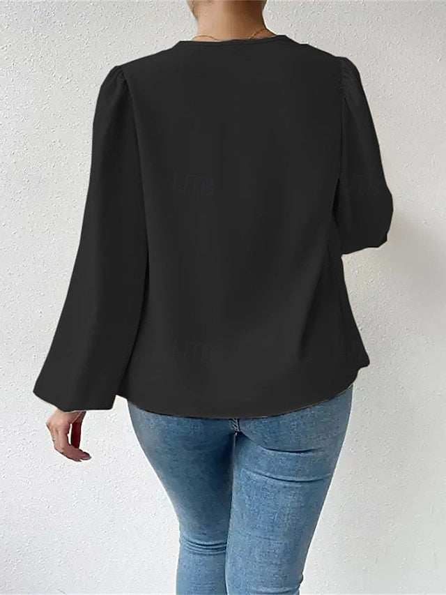 Women's Shirt Elegant Dressy Satin Top Ruched Patchwork