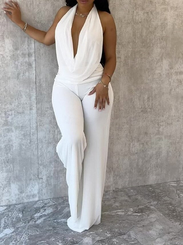 Women's Pants Sets Bolero Top Sleeveless Halter Neck Solid