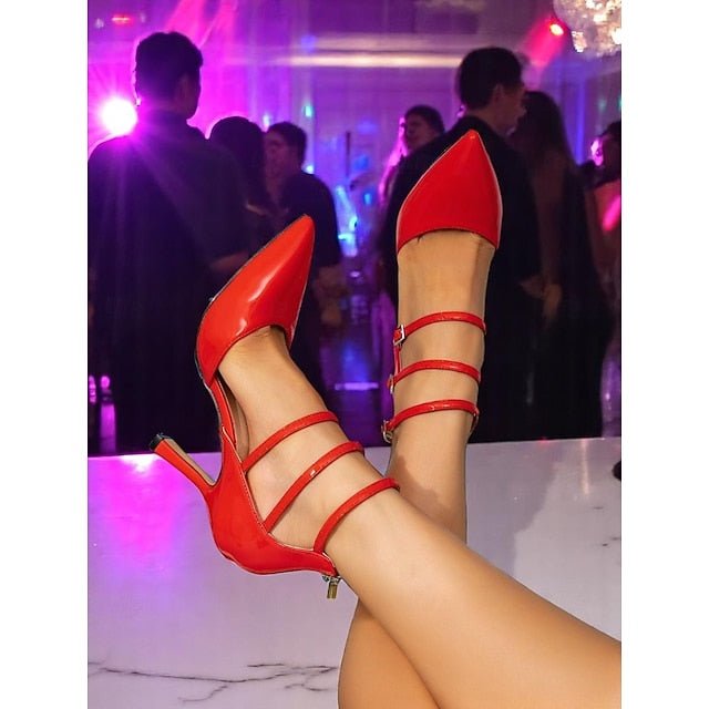 Heels Women's High – Leather Patent Strappy Red Sexy