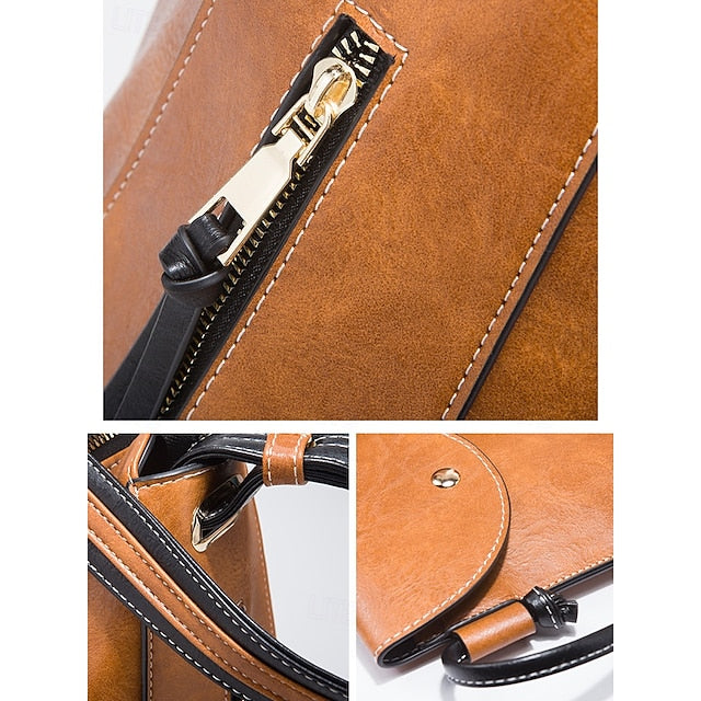 Bag Women's Leather Faux Shoulder Set 4-Piece Handbag –