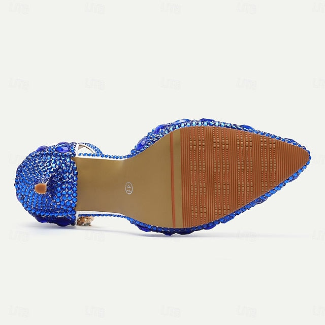 Women's Slingback Crystal Pointed-Toe Heels Rhinestone High