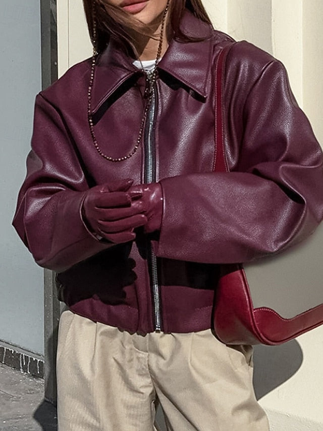 Comfortable Jacket Zipper Women's Faux Warm Pocket Leather