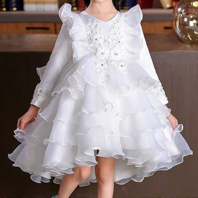 Kids Girls' Dress Wedding Long Sleeve Flower Party Special