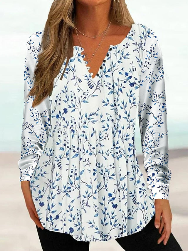 Women's Tunic Shirt Henley Shirt Blouse Tunic Basic Floral