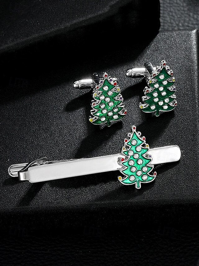 Tie Men's Christmas Set Festive - Cufflinks Tree and Clip