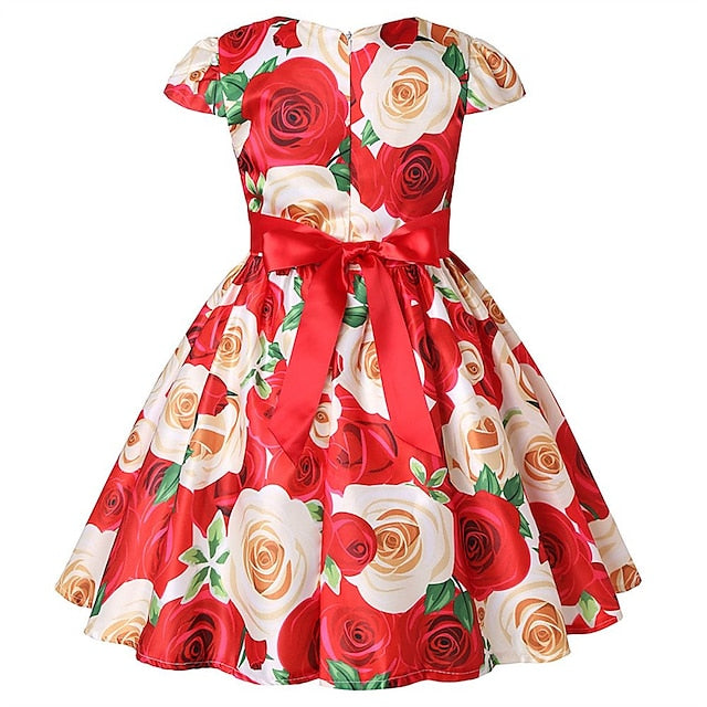 Party Floral Sleeve Kids Girls' Short Dress Flower