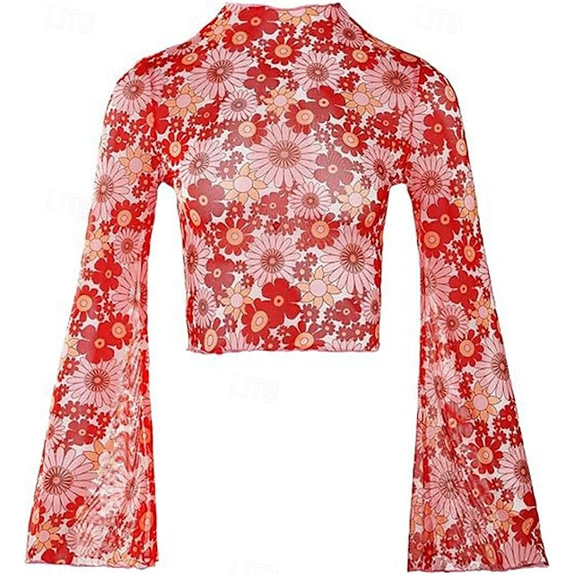 1970s Outfits for Women Bell Sleeve Tops Disco Outfit Floral