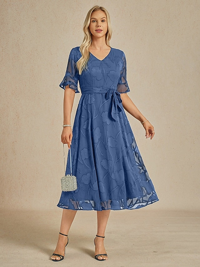 Women's Midi Dress Chiffon Dress Elegant Lace Flutter