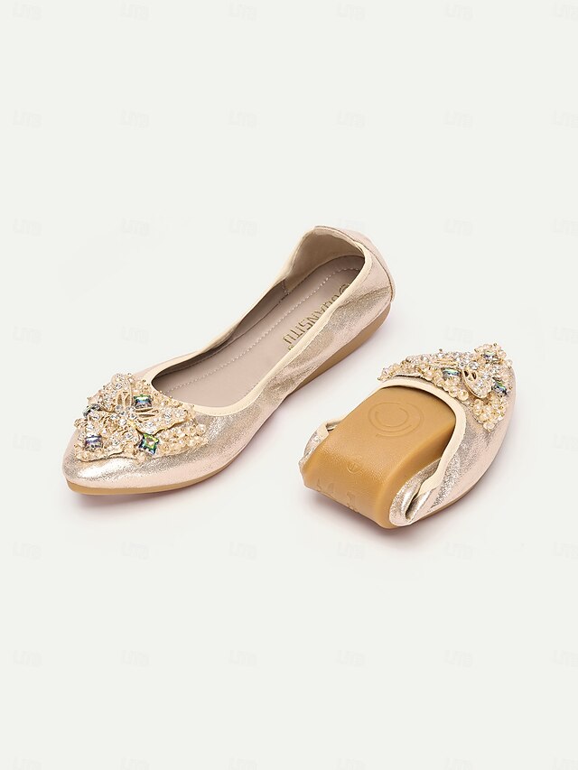 Foldable Flats Women's Gold with Crystal Glitter