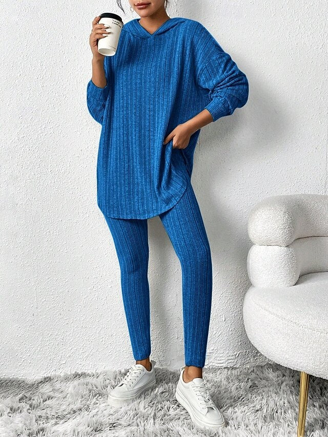 Women's Pants Sets Bolero Top Long Sleeve Hooded Solid