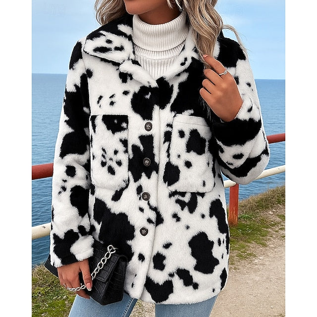Women's Fleece Jacket Winter Coat Buttons Long Sleeve Top