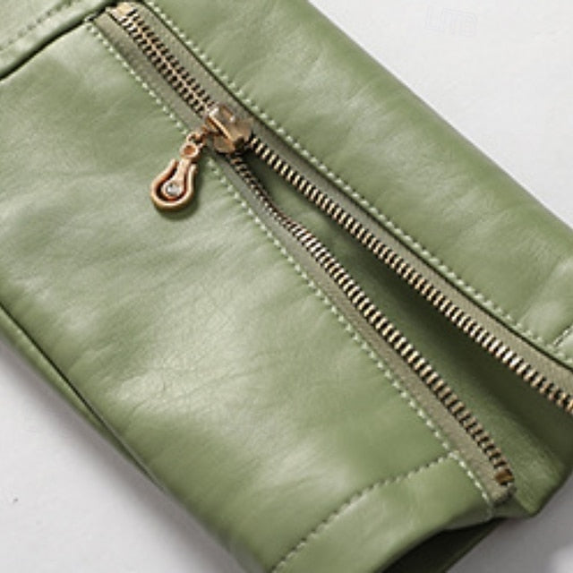 Leather Jacket Pocket Faux Women's Comfortable Zipper