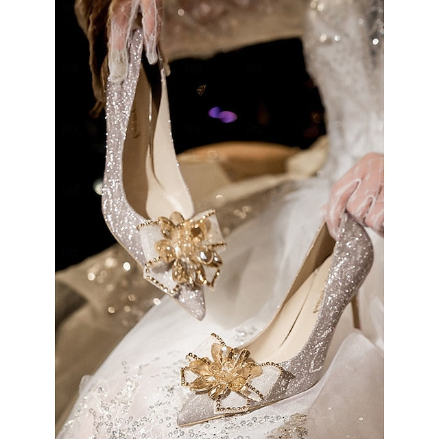 Heels – Wedding Shoes High Silver Women Glitter Sparkling for
