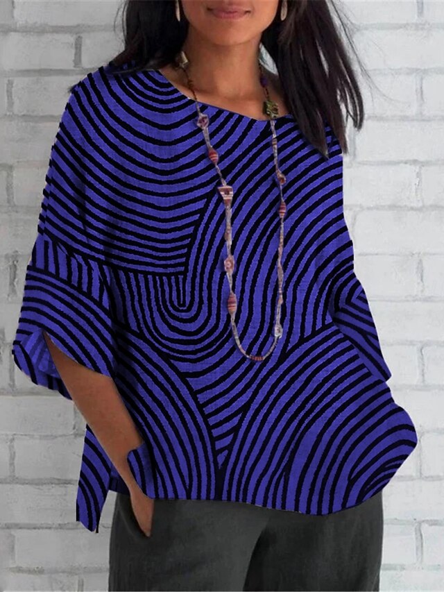 Women's Shirt Faux Cotton Linen Print Geometric Daily