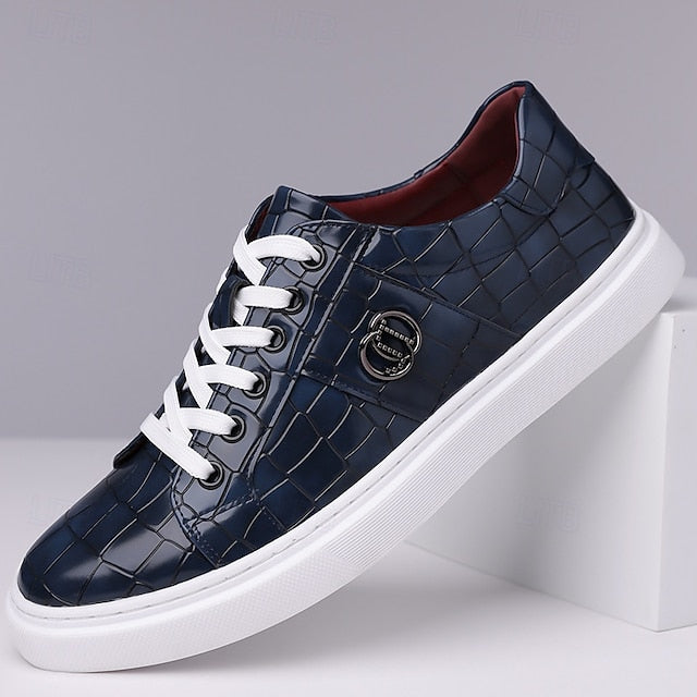 with Men's Pattern Faux Burgundy Sneakers Leather Crocodile