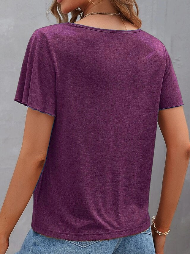 Women's T Shirt Tee Top Criss-Cross Hollow Out Plain