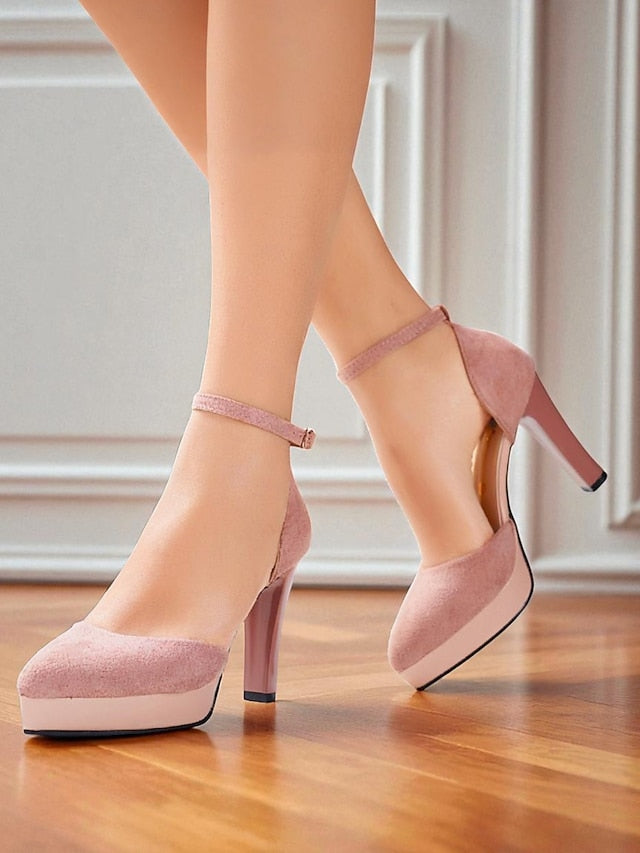 Heel High Suede Platform Women's Ankle Burgundy 1950s Strap