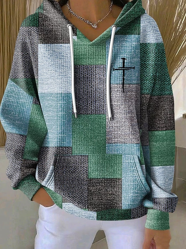 Women's Pullover Hoodie Sweatshirt Graphic Geometric Warm