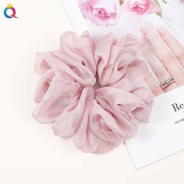 Chiffon Hair Rope Hair Ring Love Heart Printing Satin Fabric