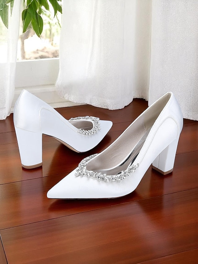 Block Heel Pumps Wedding Pink Satin Women's