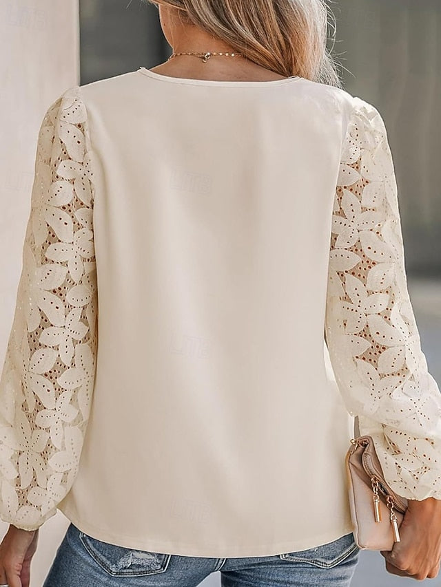 Women's Lace Shirt Blouse Lace Patchwork Plain Stylish