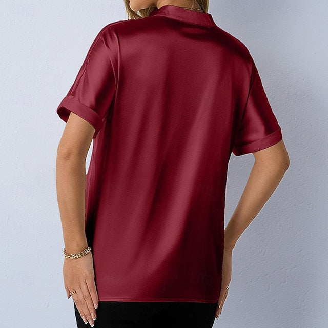 Women's Shirt Satin Blouse Dress Shirt Button Up Shirt