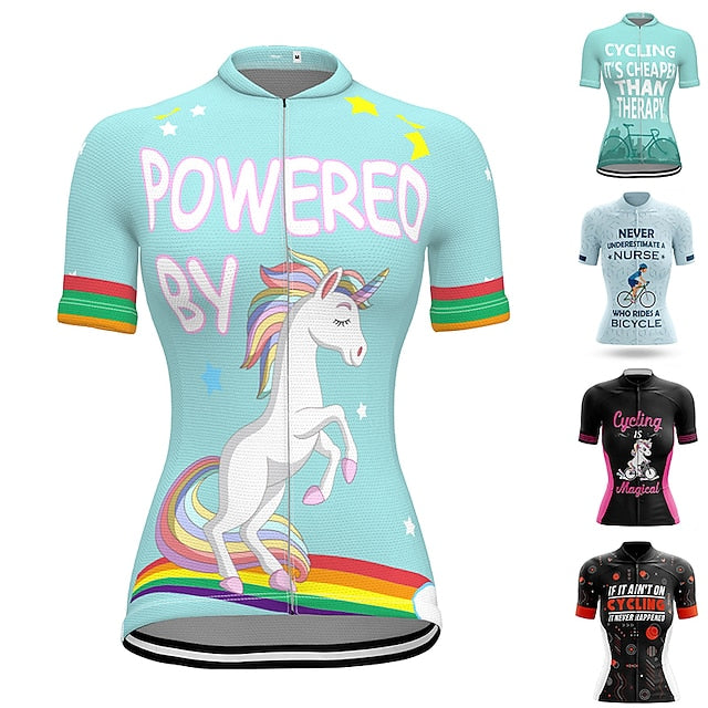 Women's Cycling Jersey Graphic Rainbow Unicorn Short Sleeve