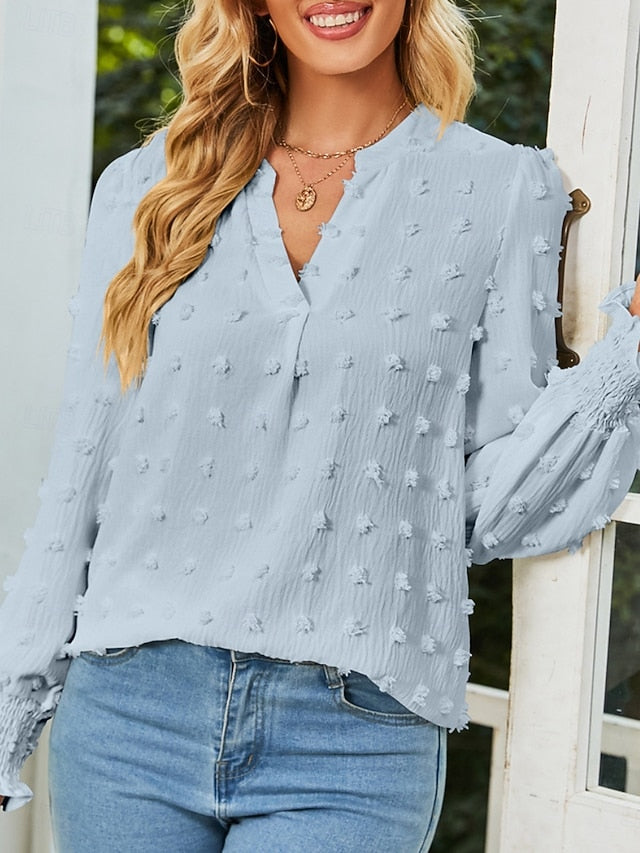 Women's Popover Shirt Casual Shirt Blouse Ruched Solid