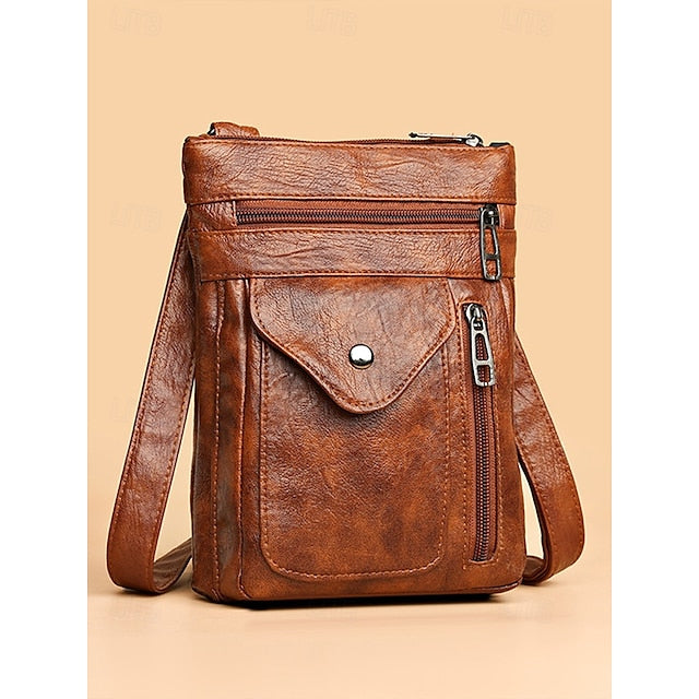 Bag Leather Vintage Faux - Crossbody Women's Multi-Pocket