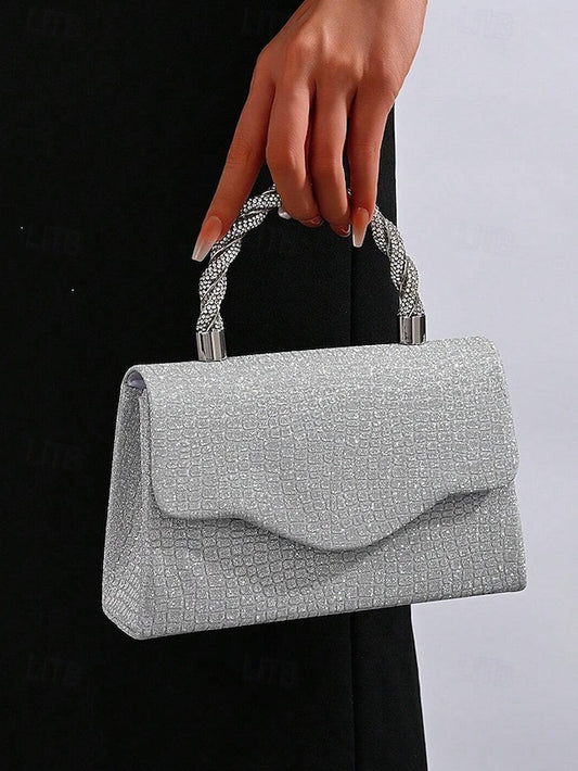Handbag Women's – Rhinestone Silver with Handle Glitter
