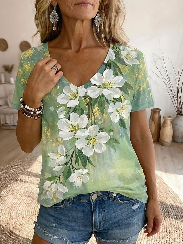 Women's T Shirt Print Floral Graphic Plants Bohemia Vintage