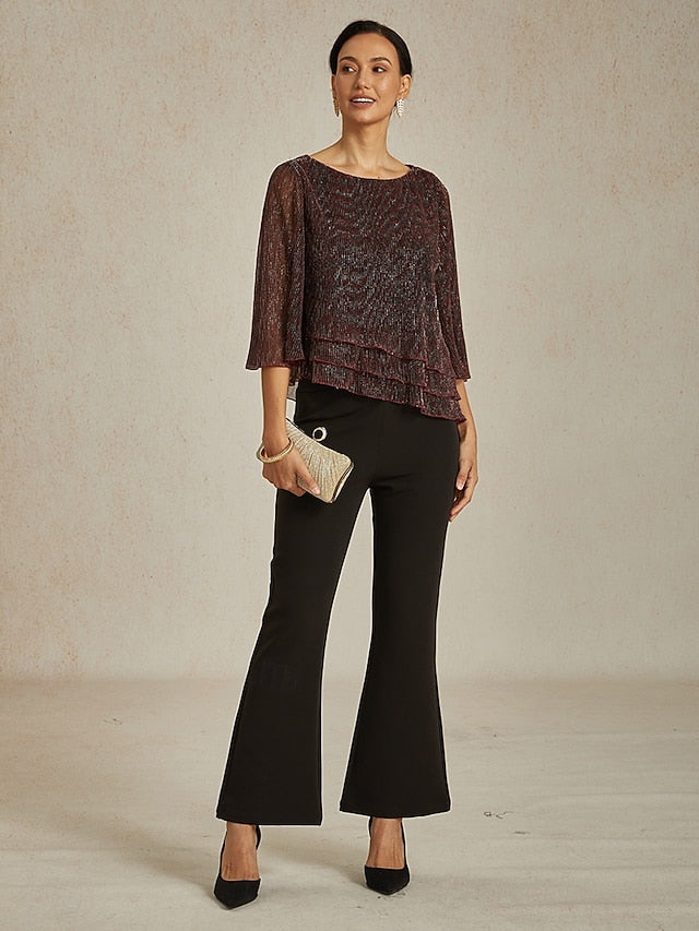 Women's Blouse Chiffon Tops Lace Tops Ruched Glitter Solid